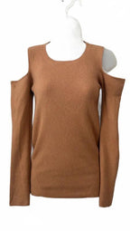 Bcbgmaxazria Cold Shoulder Ribbed Knit Sweater Camel Tan Size S
