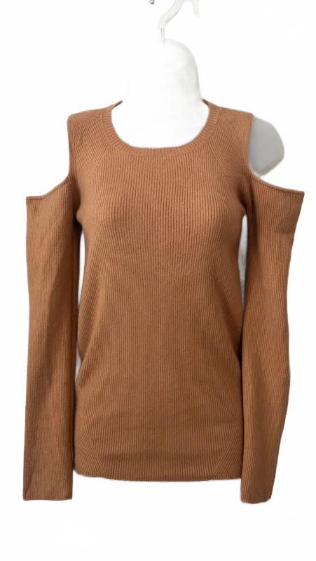Bcbgmaxazria Cold Shoulder Ribbed Knit Sweater Camel Tan Size S