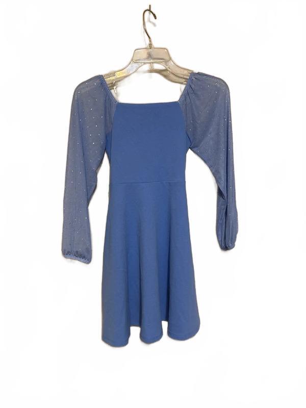 SO Blue Long Sleeve Skater Dress with Sparkle Sleeves – Girls Size 8 NWT