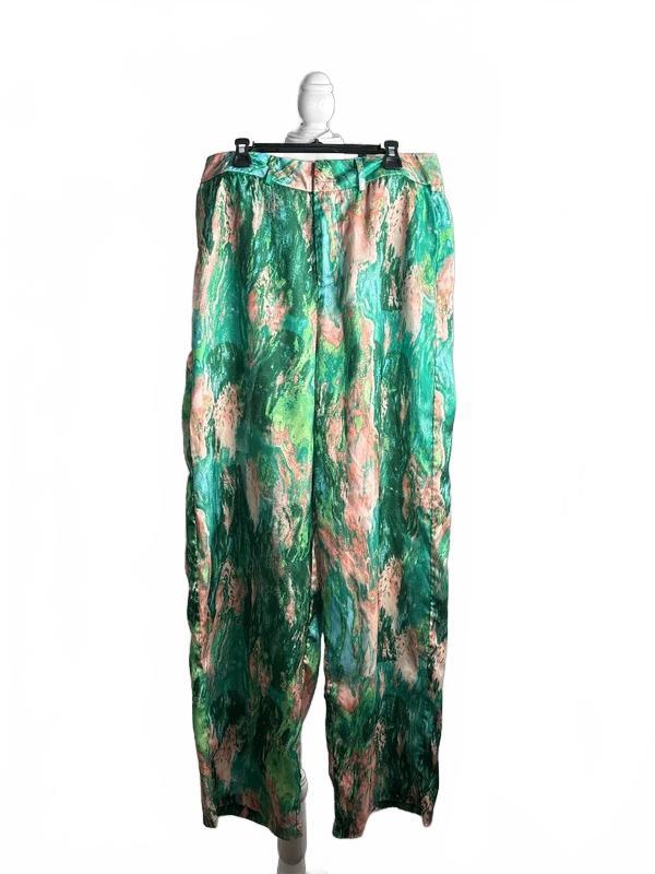 Micas Marble Print High Waisted Full-length Straight Leg Pants