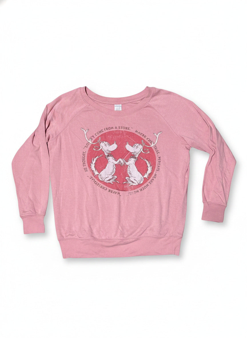Pink Long Sleeve Sweatshirt with Cartoon Graphic