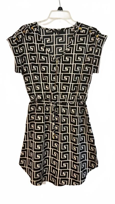 New Glory Women’s Black White Geometric Print Zip Front Dress Size Small