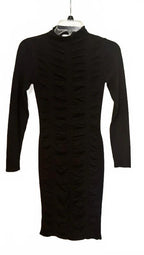 Love Always by FCT Black Sweater Dress Ruched Mock Neck Knit Midi Size Small
