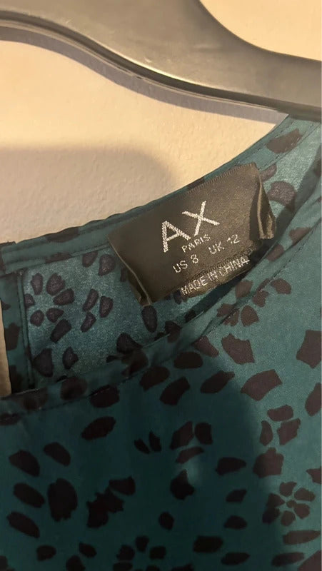 AX Armani Exchange Women’s Green Print Long Sleeve Ruffle Hem Dress US 8 UK 12
