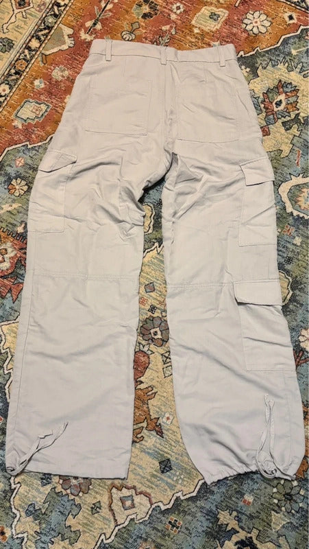 H&M Women’s Cargo Pants Size US 4 EU 36 Light Gray Wide Leg Utility Parachute
