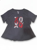Fleurish Women's 3X Gray Sequin XO Graphic T-Shirt