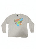 Gildan Heavy Cotton Long Sleeve T-Shirt 2XL Gray with Tropical Parrot Graphic