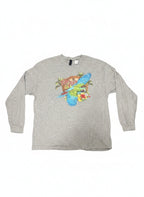 Gildan Heavy Cotton Long Sleeve T-Shirt 2XL Gray with Tropical Parrot Graphic