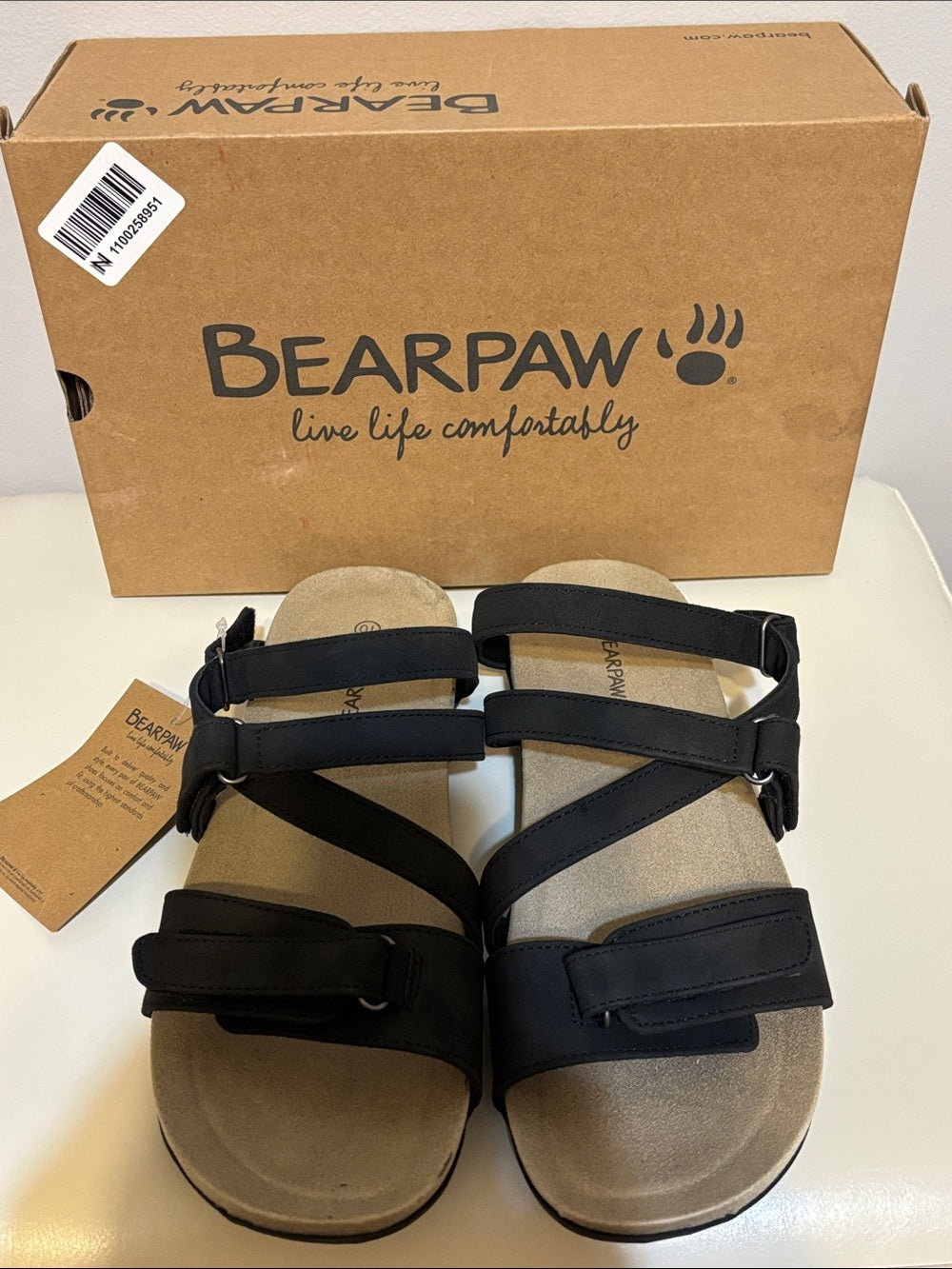BearPaw Women's Black Multi-Strap Comfort Sandals
