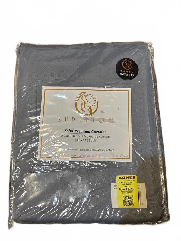 NWT Superior Blackout Curtain Panels 2-Pack Silver 36” x 84”