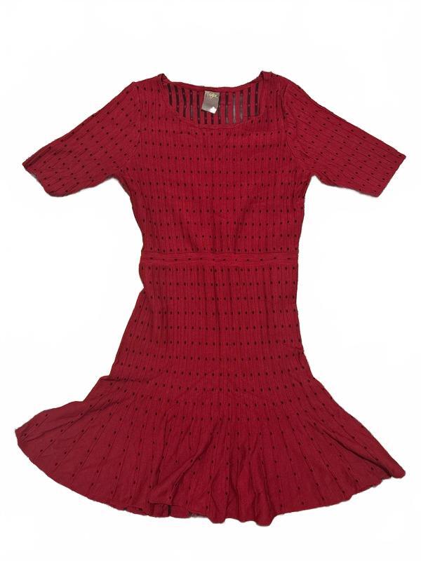 Taylor Burgundy Fit & Flare Sweater Dress Size Large L Knit Short Sleeve