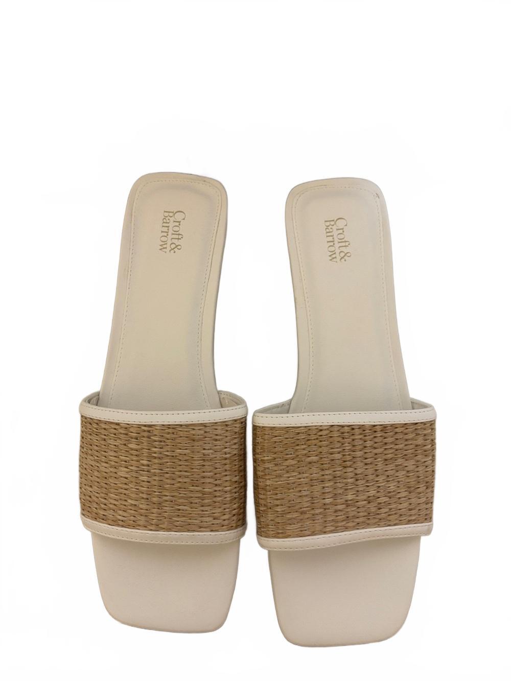 croft & barrow White Raffia-Trim Slide Mules