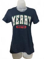 Next Level Apparel Women's Merry Christmas Navy Blue T-Shirt Size Small