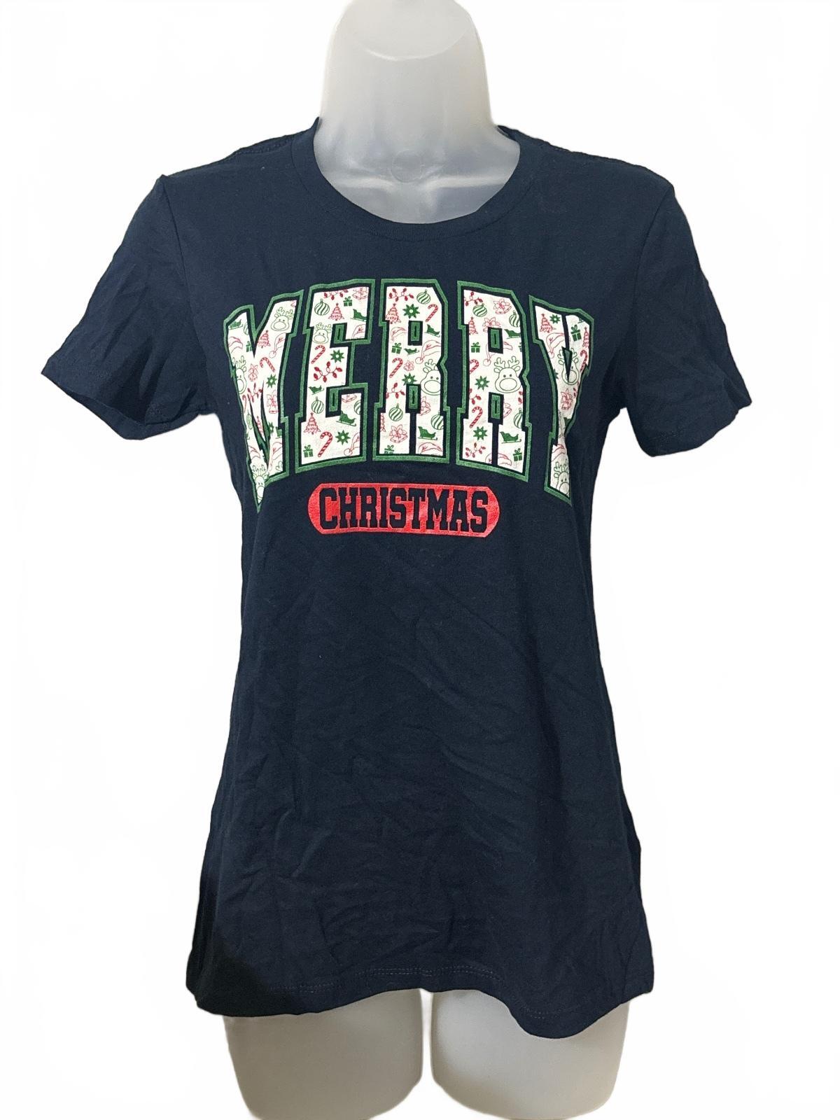 Next Level Apparel Women's Merry Christmas Navy Blue T-Shirt Size Small