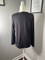Black Long Sleeve Crew Neck Top with Diagonal Stitch Detail, Size M