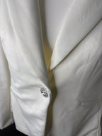 Elegant White Single-Button Blazer with Decorative Crystal Button