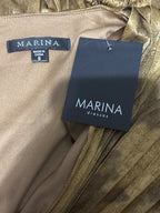 Marina Long Sleeve Metallic Gold Pleated Maxi Dress Size S
