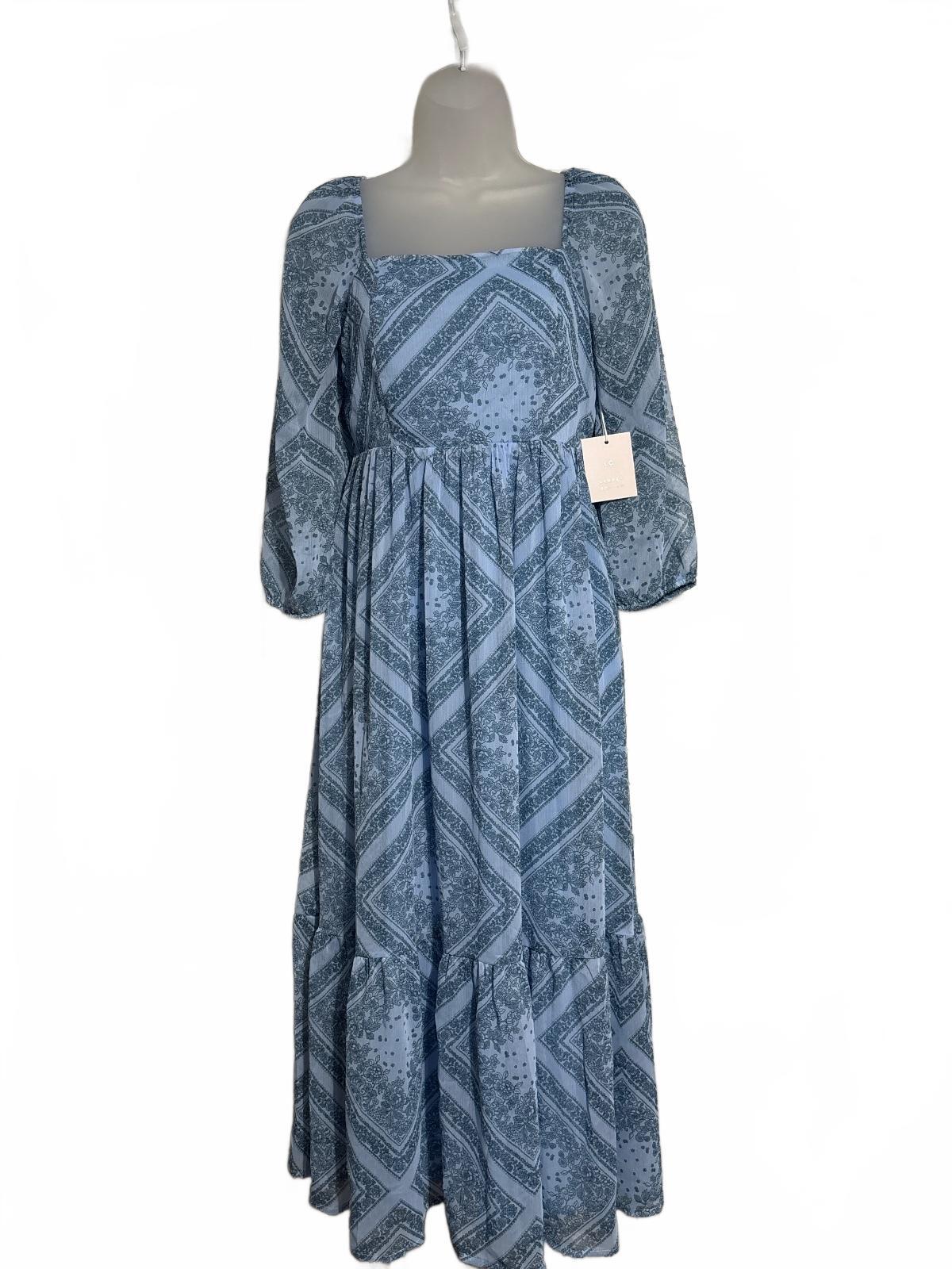 Lauren Conrad Blue Patterned Long Sleeve Maxi Dress Size S
