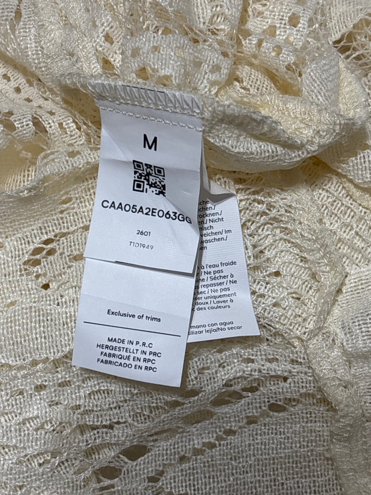 Cream Lace Maxi Dress with Pom Pom Tassels and Spaghetti Straps, Size M