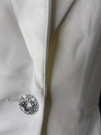 Elegant White Single-Button Blazer with Decorative Crystal Button