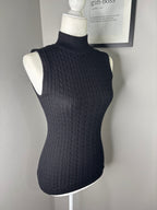 Sherie Collette Black Cable Knit Sleeveless Turtleneck Sweater Top Medium
