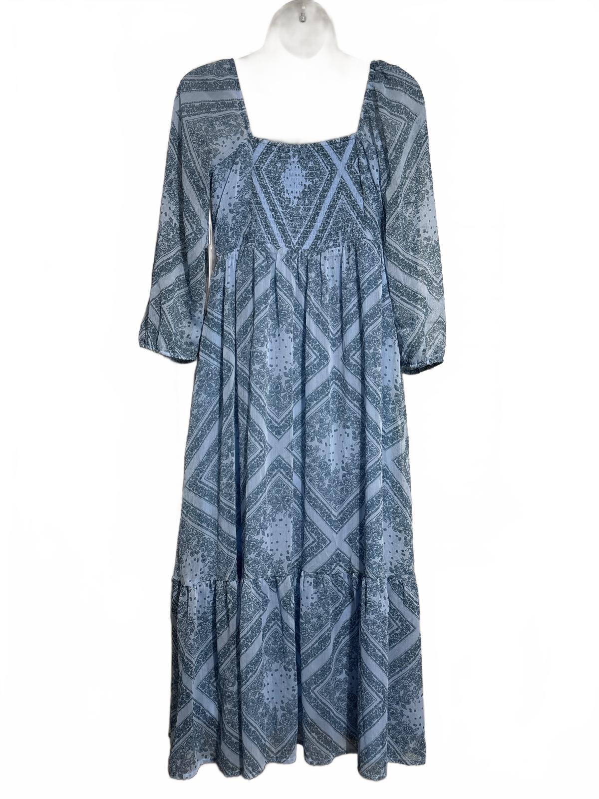 Lauren Conrad Blue Patterned Long Sleeve Maxi Dress Size S