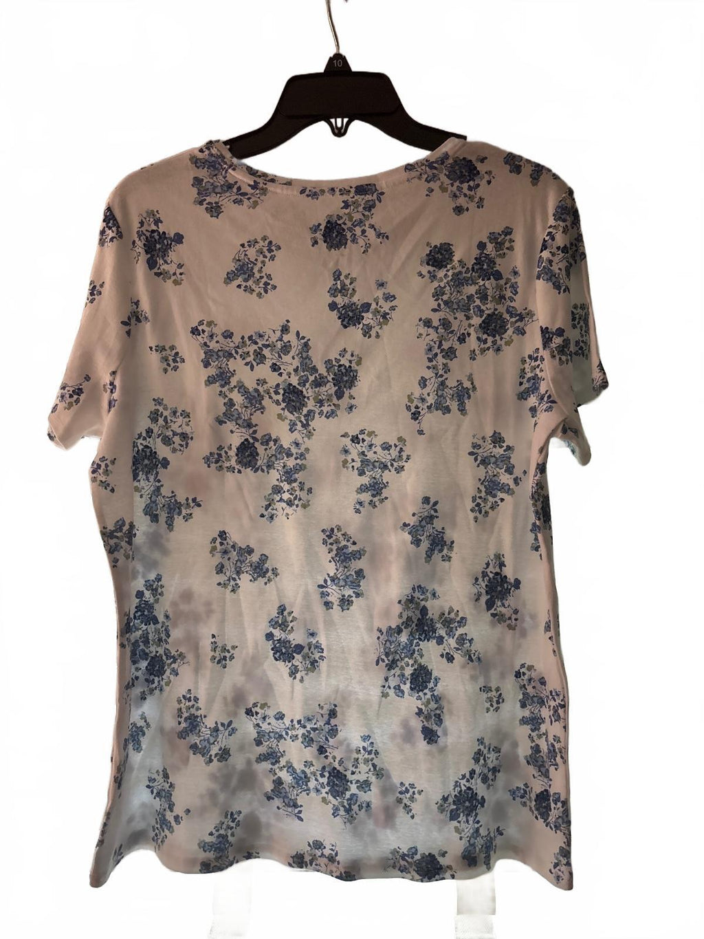 Croft & Barrow Women's Blue Floral Print Short Sleeve T-Shirt, Size L