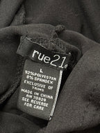 rue21 Black Short Sleeve Hooded Top with White Stripes and Drawstring