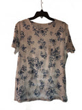 Croft & Barrow Women's Blue Floral Print Short Sleeve T-Shirt, Size L