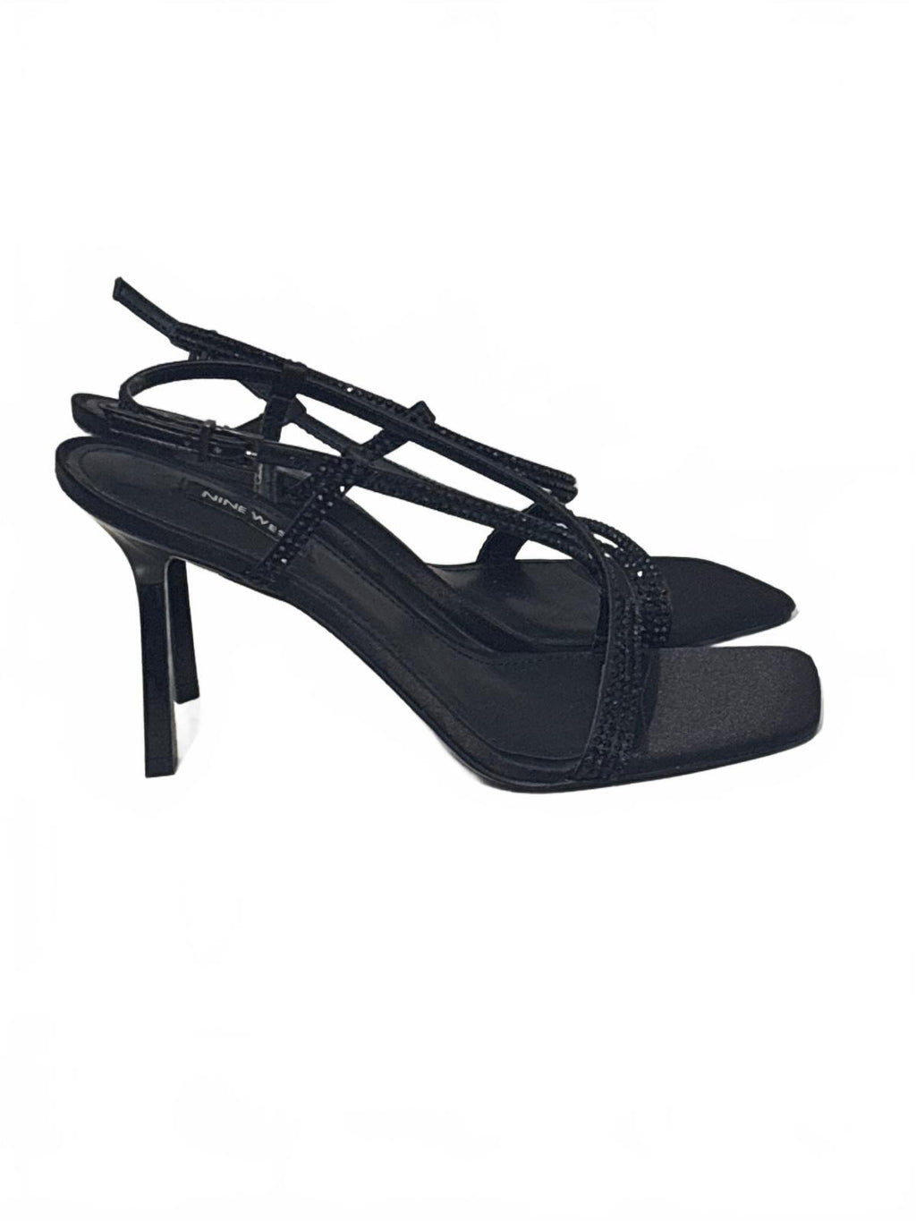 Nine West Black Strappy High Heel Sandals with Rhinestone Detail