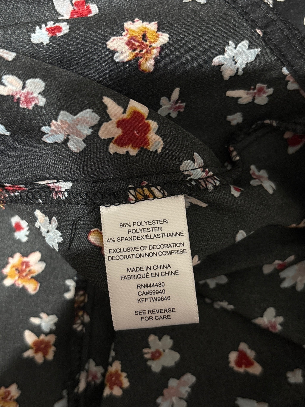 Love, Fire Black Floral Print Long Sleeve Tie Front Top Large