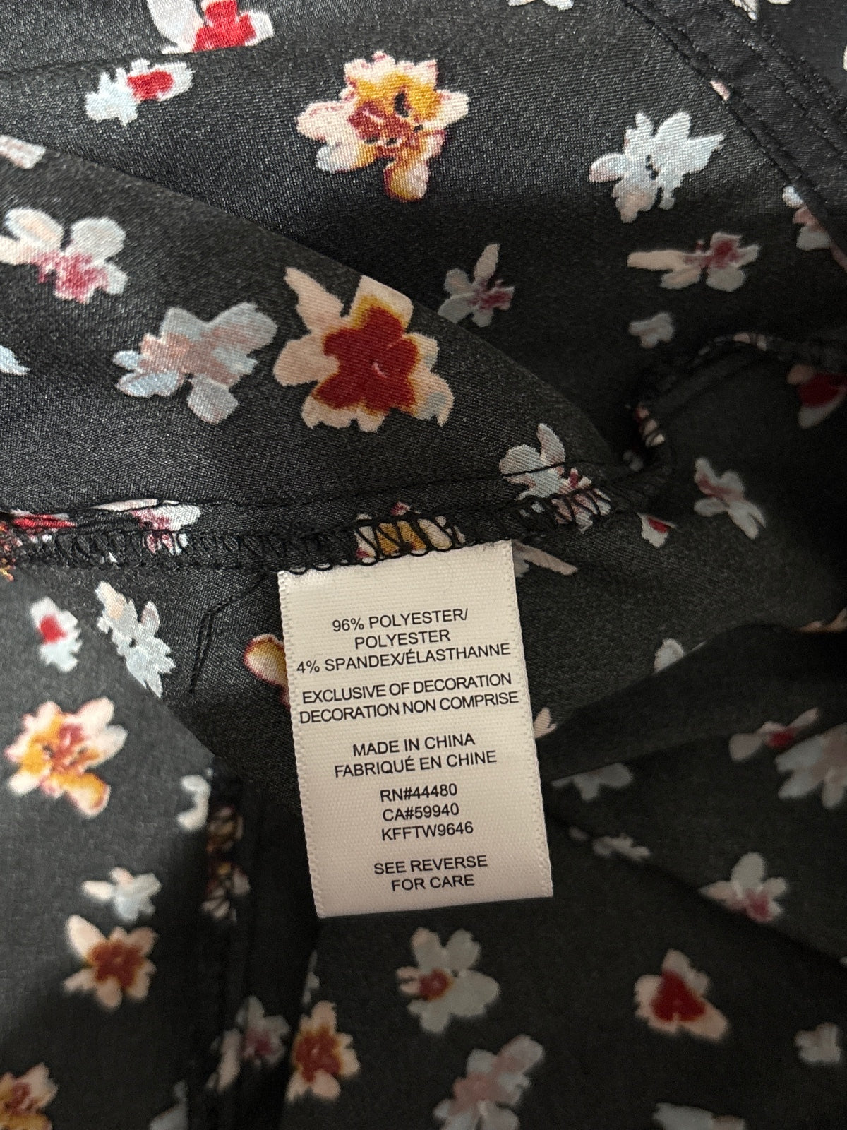Love, Fire Black Floral Print Long Sleeve Tie Front Top Large