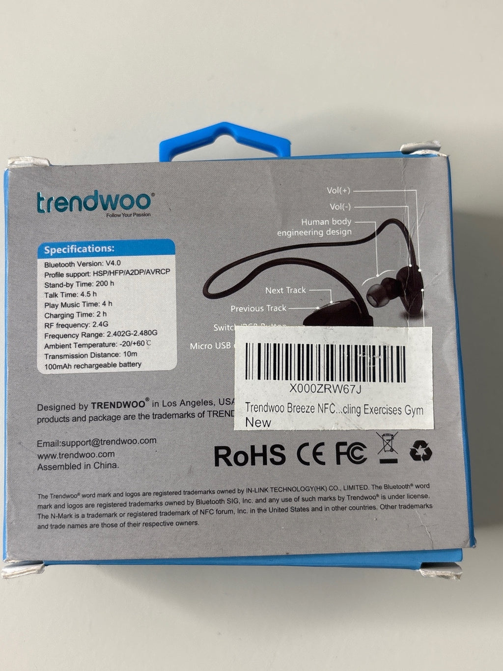 trendwoo Breeze Wireless Smart Bluetooth Headphones for Sports with NFC and Wind