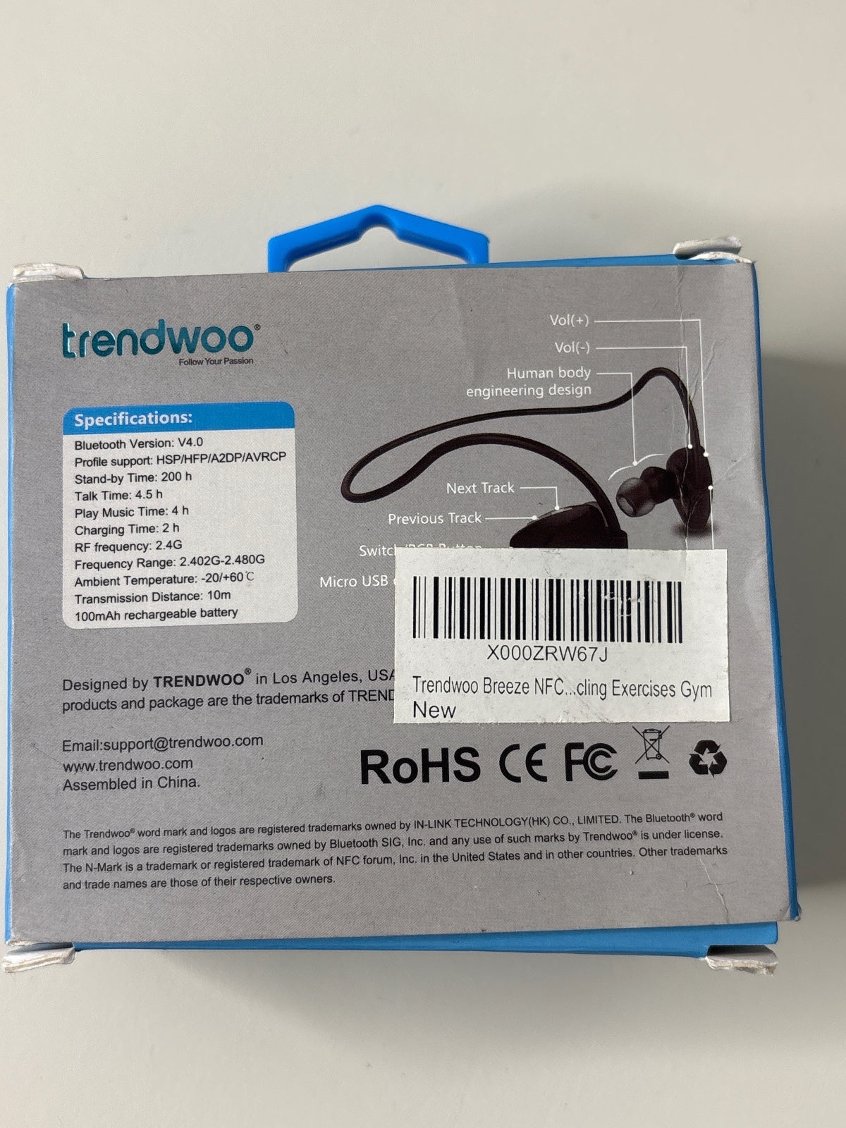 trendwoo Breeze Wireless Smart Bluetooth Headphones for Sports with NFC and Wind