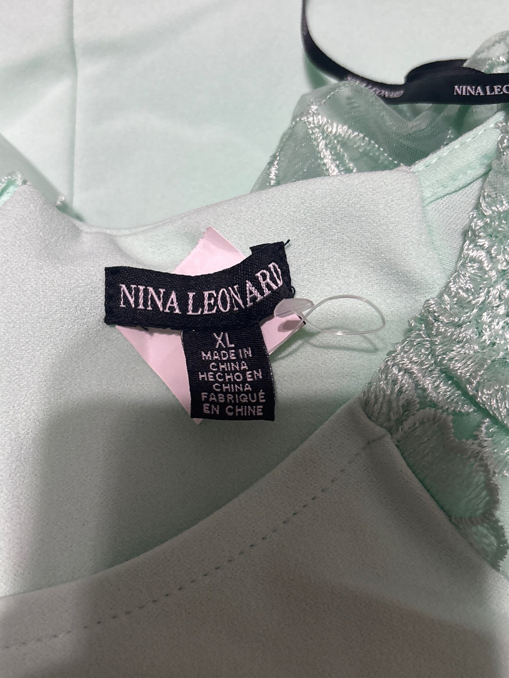 Nina Leonard Light Blue Dress with Embroidered Puff Sleeves XL