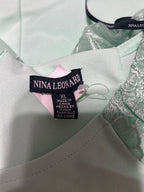 Nina Leonard Light Blue Dress with Embroidered Puff Sleeves XL