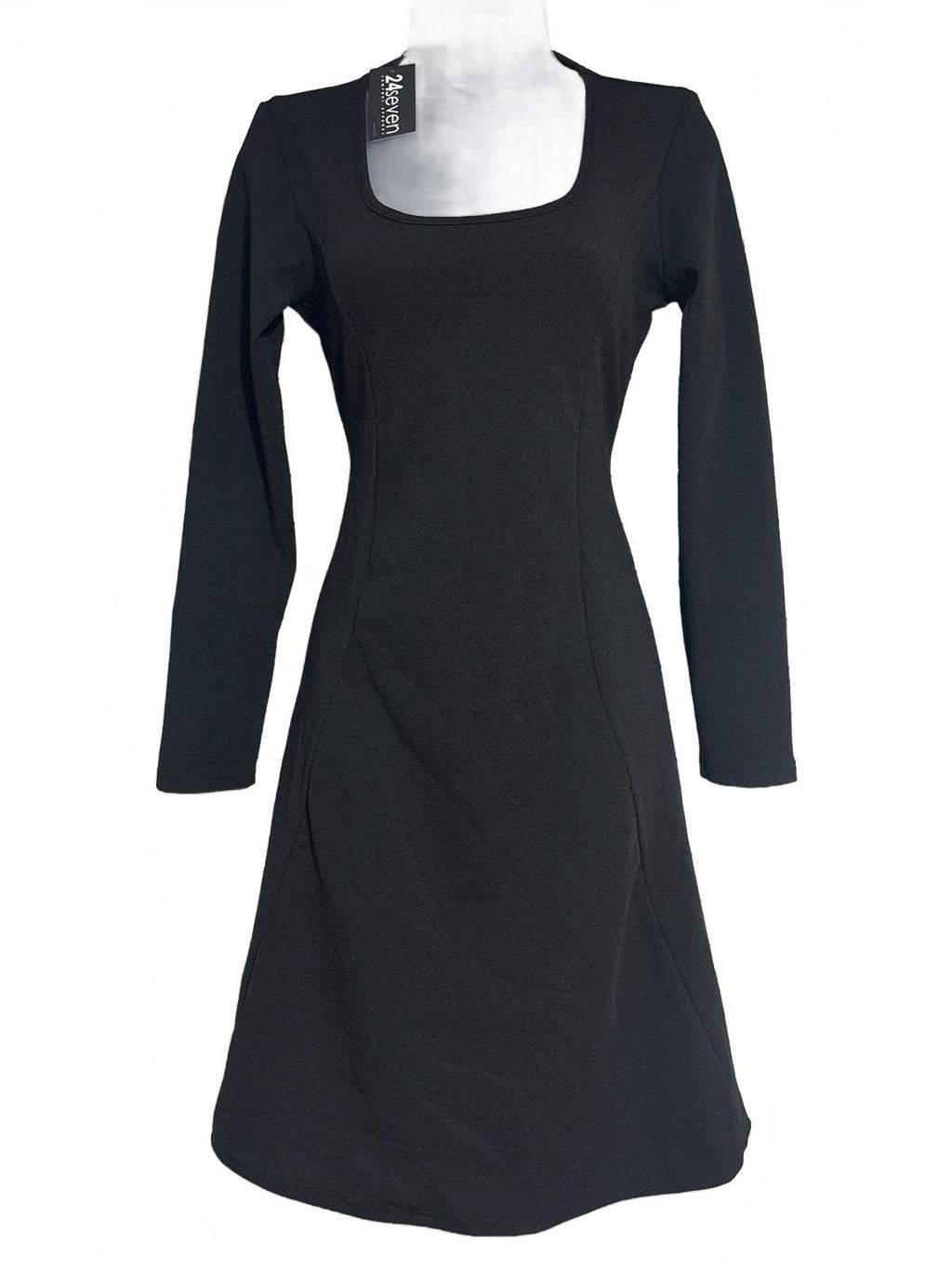 24seven Comfort Apparel Black Long Sleeve Fit and Flare Dress Size L