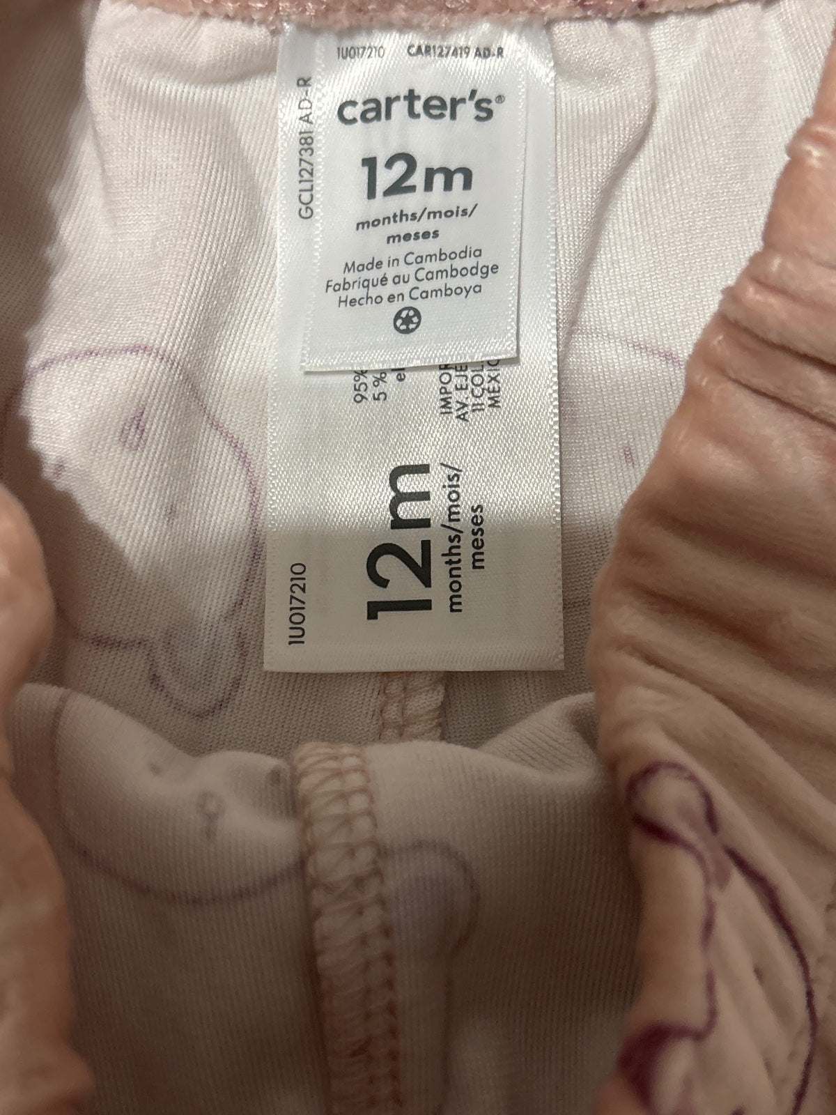 Carter's 12M Pink Bear Print Two-Piece Velour Outfit
