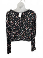 Love, Fire Black Floral Print Long Sleeve Tie Front Top Large