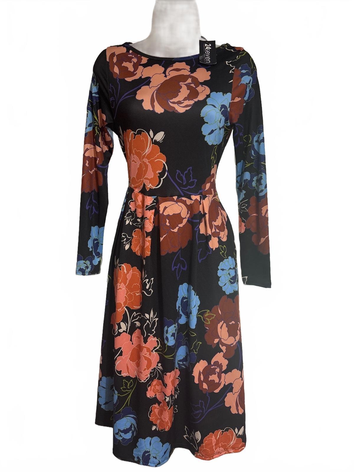 24seven Comfort Apparel Floral Long Sleeve Dress Size S