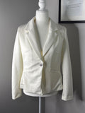 Elegant White Single-Button Blazer with Decorative Crystal Button