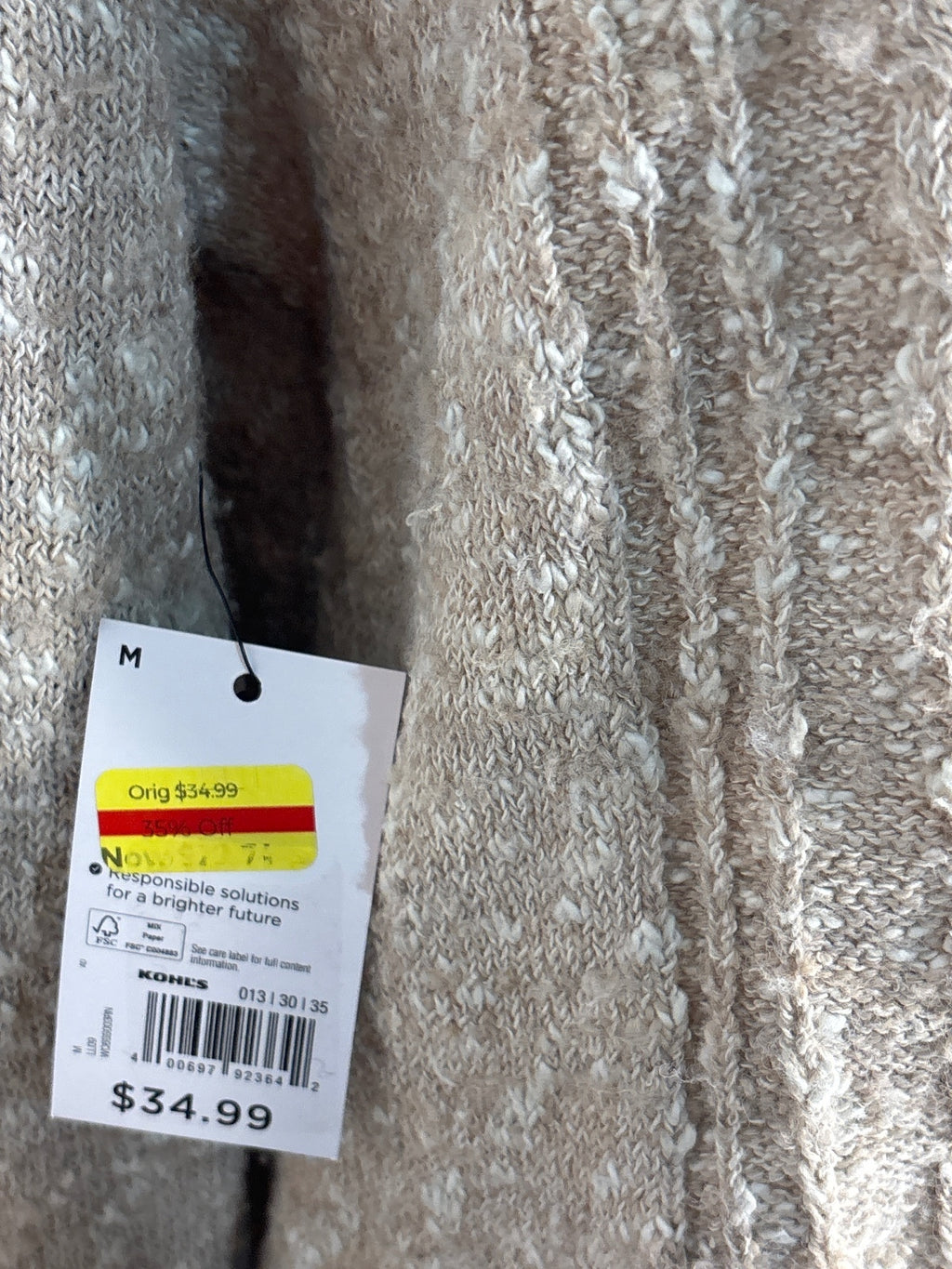 Kohl's Women's Medium Beige Cable Knit Sweater