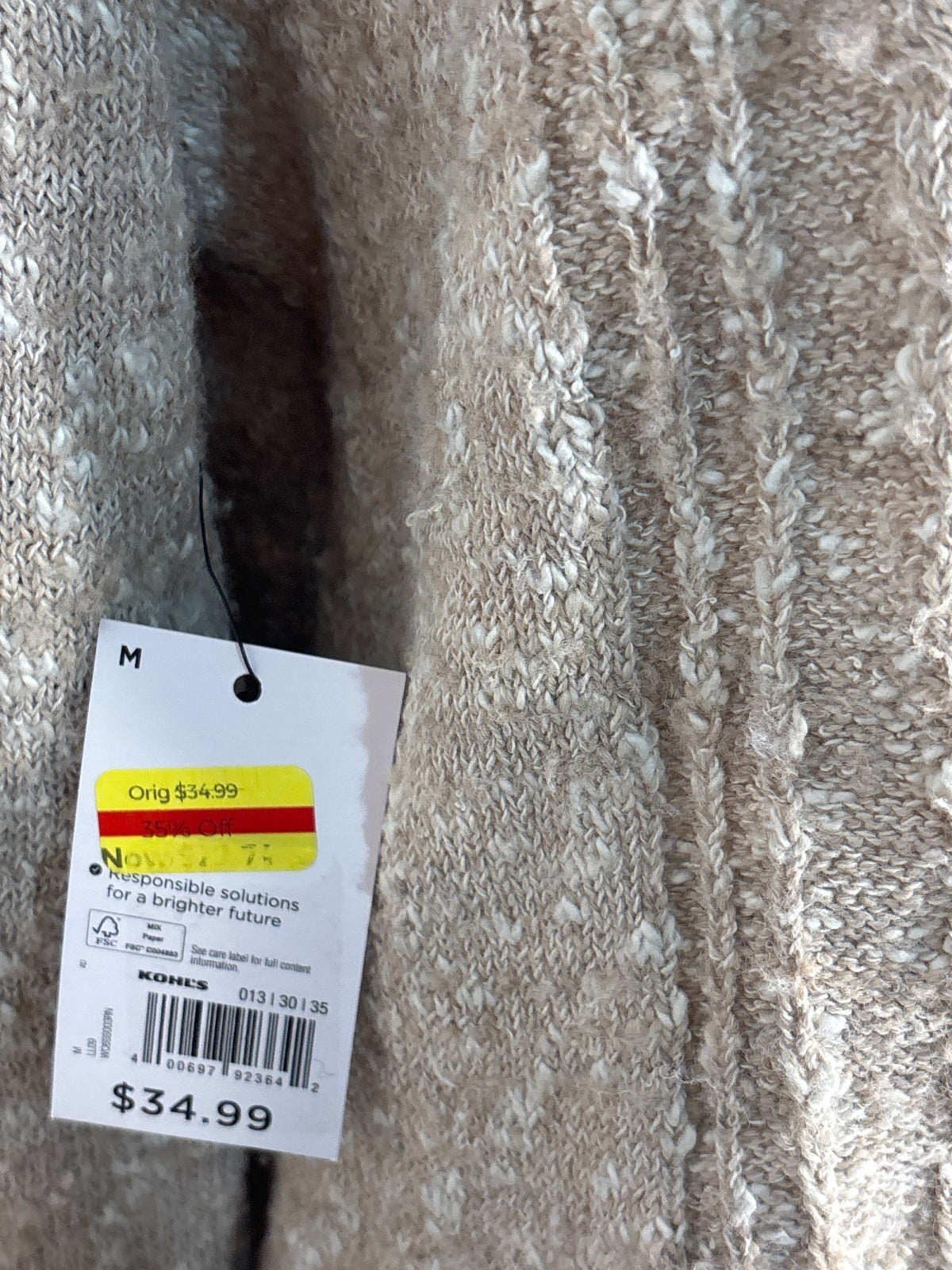 Kohl's Women's Medium Beige Cable Knit Sweater