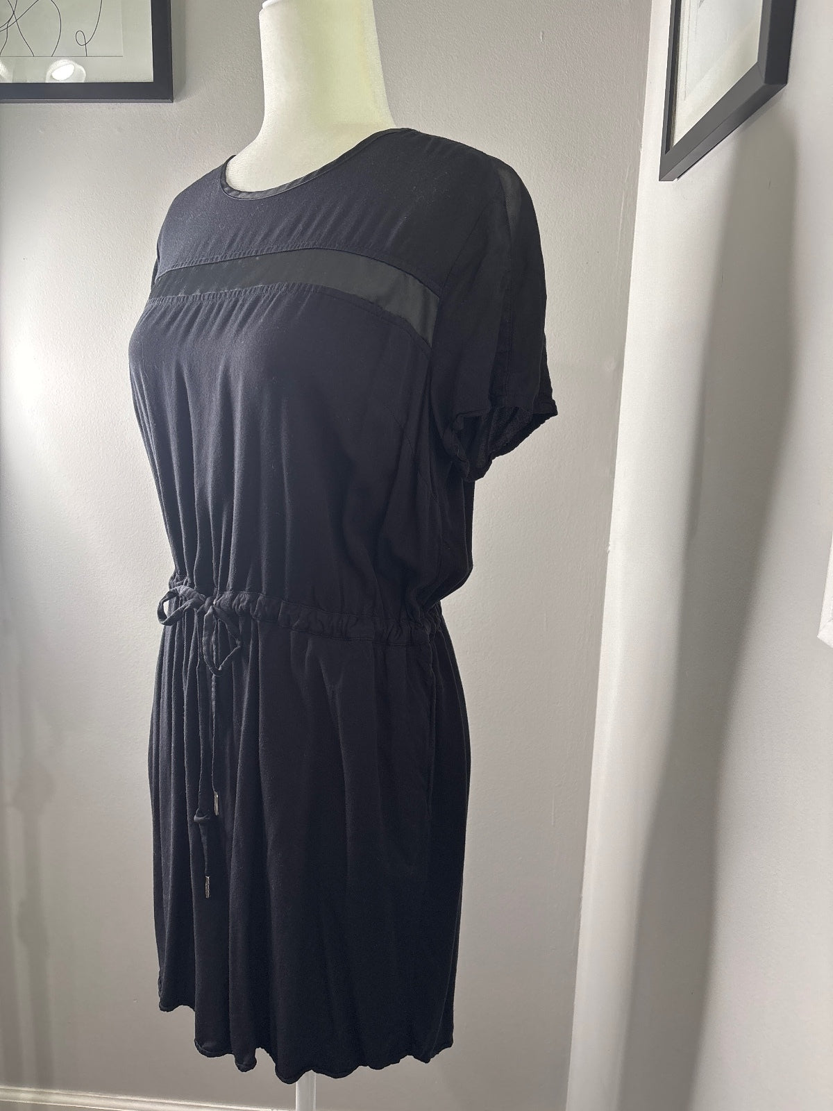Calvin Klein Jeans Black Short Sleeve Drawstring Waist Dress Size L