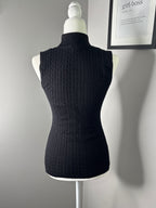 Sherie Collette Black Cable Knit Sleeveless Turtleneck Sweater Top Medium