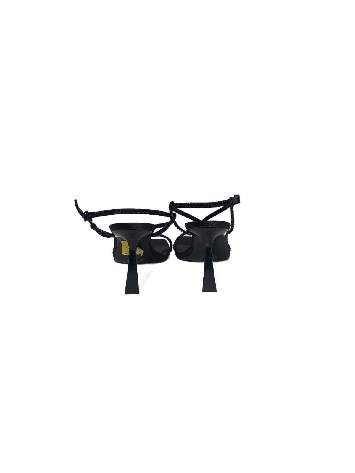 Nine West Black Strappy High Heel Sandals with Rhinestone Detail