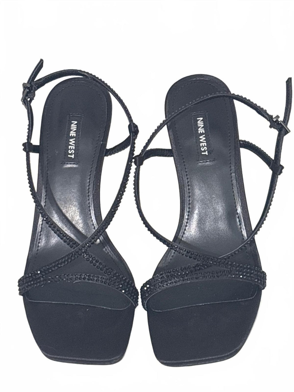Nine West Black Strappy High Heel Sandals with Rhinestone Detail