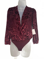 Lauren Conrad Burgundy Floral Velvet Bodysuit PXS
