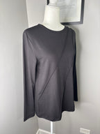 Black Long Sleeve Crew Neck Top with Diagonal Stitch Detail, Size M