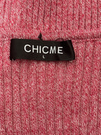 CHICME Pink Ribbed V-Neck Sweater with Pearl Sleeve Detail, Size L
